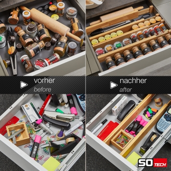 4-teiliges ORGA-BOX® Bambus Schubladen Trennsystem mit Federmechanismus