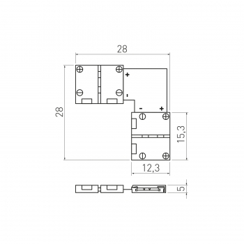 90° Eckverbinder für 8 mm LED-Stripe FLASH (2835) 12,3 x 15,3 x 5 mm 2-polig