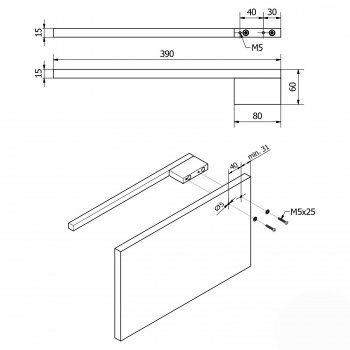 Aluminium Handtuchhalter PARAT II 390 x 60 x 15 mm schwarz matt für die Schrankmontage