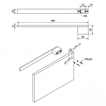 Aluminium Handtuchhalter PARAT III 400 x 50 x 25 mm für die Schrankmontage