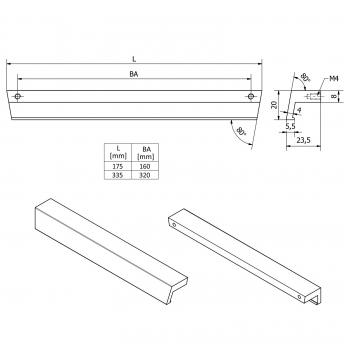 Möbelgriff BLACKLINE XVII BA 160 - 320 mm schwarz matt