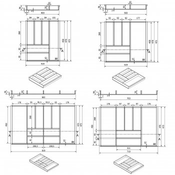 Orga-Box-1 BAMBUS Besteckeinsatz Tiefe 473 mm für Blum Tandembox / Antaro Schubladen