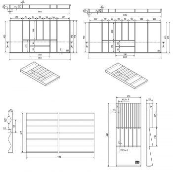 Orga-Box-1 BAMBUS Besteckeinsatz Tiefe 473 mm für Blum Tandembox / Antaro Schubladen