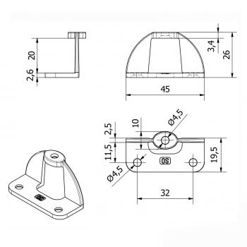 2er Set Möbelgriffadapter 45 x 19,5 x 26 mm für Faltschiebetüren