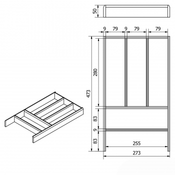 ORGA-BOX® Individual Bambus / Eiche Besteckeinsatz 473 x 273 x 50 mm