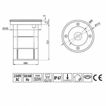 Edelstahl Bodeneinbaustrahler Alfa rund Ø 110 mm