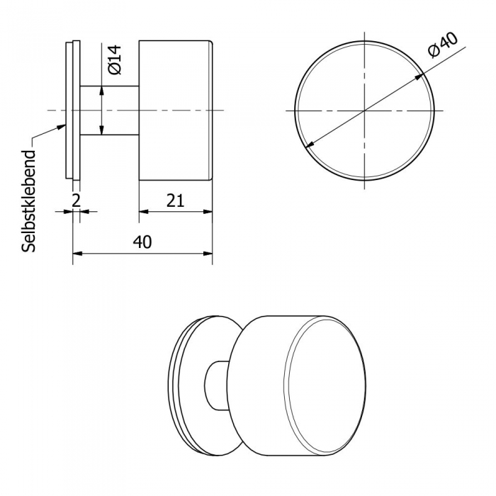 Türstopper HEKTOR selbstklebend Ø 40 mm H: 40 mm Edelstahl/schwarz - Kopie