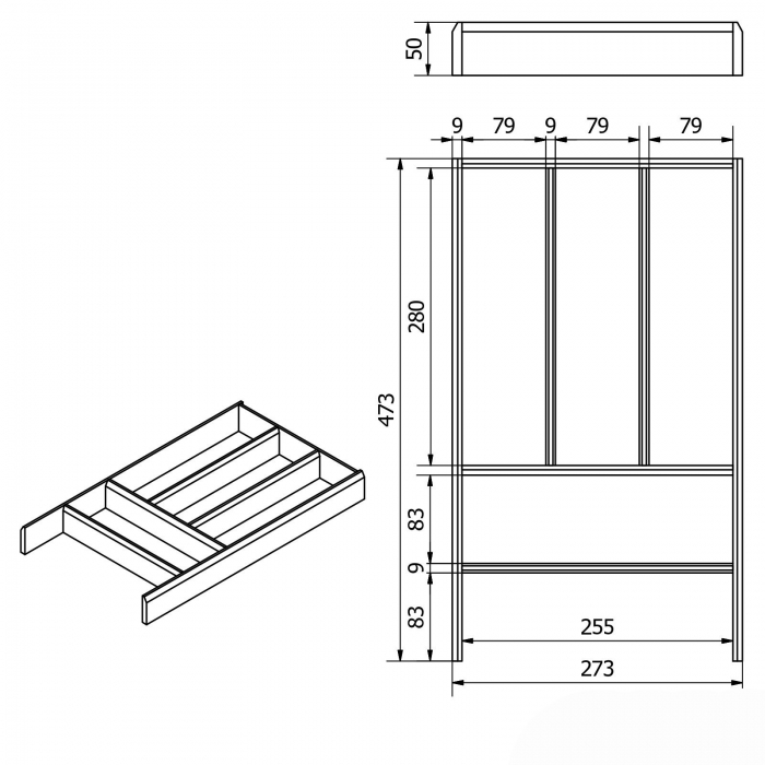 ORGA-BOX® Individual Bambus / Eiche Besteckeinsatz 473 x 273 x 50 mm