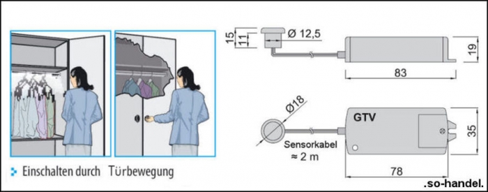 Elektronischer Bewegungsmelder für Möbel (Schaltet durch Türbewegung